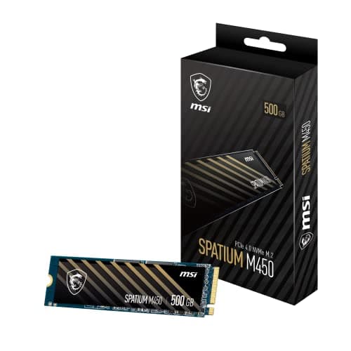 Image of MSI SPATIUM M450 SSD 500GB - PCIe 4.0 NVMe M.2 Internal Solid State Drive, 3600MB/s Read & 2300MB/s Write, 3D NAND, Built-In Data Security, MSI Center - 5 Year Warranty (300 TBW)