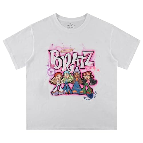Image of Bratz Ladies Original Dolls Shirt - Yasmin, Cloe, Jade, and Sasha 1990's Vintage Throwback Graphic T-Shirt, White Embroidered, Medium