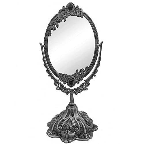 Image of Hsiwto Vintage Double Side Makeup Mirror, Alloy Metal Table Makeup Desktop Mirror with 360 Degree Rotation Cosmetic Makeup Tool for Women Girls, Large Tin Color