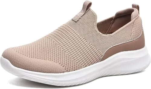 Image of TIOSEBON Women's Walking Tennis Shoes Knit Lightweight Slip on Breathable Mesh Comfortable Soft Fashion Sneaker Light Brown 4.5 UK 38 EU