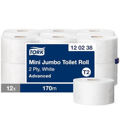Image of Tork Mini Jumbo Toilet Paper Roll White T2, Advanced, 2-ply, 12 x 170 metres, 120238