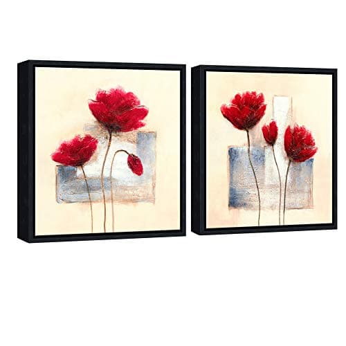Image of Wieco Art Black Framed Charming Spring Modern 2 Panels Canvas Prints Artwork Abstract Floral Pictures on Canvas Wall Art for Bedroom Home Decorations FRC2-BF