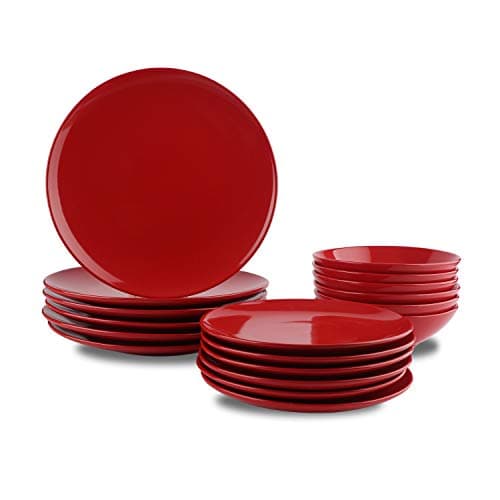 Image of Amazon Basics 18-Piece Stoneware Dinnerware Set - Fire Engine Red, Service for 6