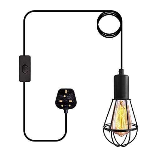 Image of Industrial Pendant Light Fittings Vintage Plug in Pendant Lighting Metal Hanging Light with Plug Birdcage Chandelier with 450cm Cord On/Off Switch Black Ceiling Light Shade E27 Base (Without Bulb)