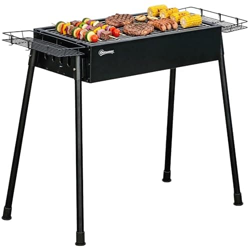 Image of Outsunny Portable Charcoal Barbecue BBQ Grill with Seasoning Baskets and Hooks, Compact Stainless Steel Cooker for Camping Picnic Hiking Garden Party Festival