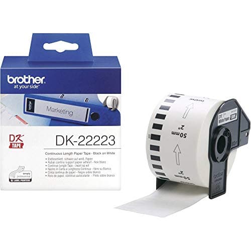 Image of Brother DK-22223 Label Roll, Continuous Length Paper, Black on White, Single Label Roll, 50mm (W) x 30.48M (L), Brother Genuine Supplies