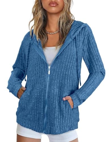 Image of Flikity Hoodies for Women UK, Women's Zip Up Hooded Cardigan with Pockets Long Sleeve Tops Ladies Tunic Tops Jackets for Women UK Spring Autumn Womens Clothes XXL Royal Blue