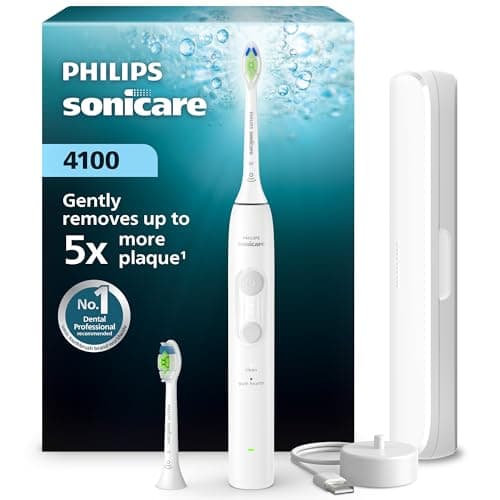 Image of Philips Sonicare 4100 Series Electric Toothbrush - Sonic Toothbrush with Pressure Sensor, 4 Brushing Settings, EasyStart, SmarTimer, 21-Day Runtime, Travel Case, White, HX4044/41, [New]