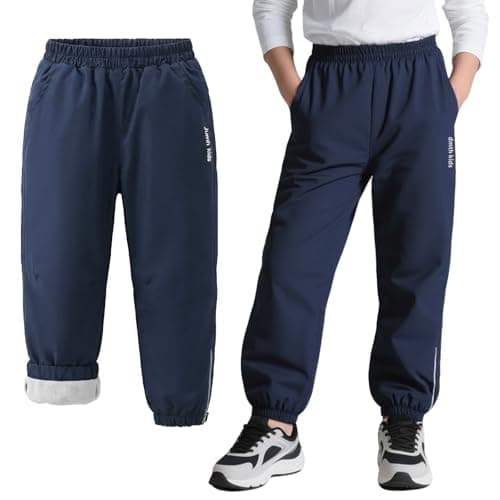Image of Baogaier Kids Waterproof Trousers with Fleece Lined Girls Boys Winter Thermal Windproof Rain Trouser Outdoor Sports Hiking Warm Softshell Travelling Snow Ski Pants for 7-8 Years, Navy