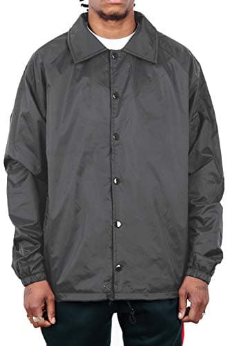 Image of Shaka Wear Men’s Coach Jacket – Classic Windbreaker Nylon Water Resistance Relaxed Fit Snaps Blank Coat, D.grey, XL