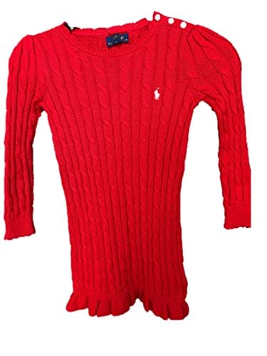 Image of Ralph Lauren Polo Red Cable Knit Red Jumper Sweater Dress White Girls Embroidered Pony Size 5 5 Years