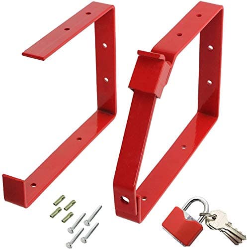 Image of SPARES2GO Universal Lockable Wall Ladder Double & Triple Rack Brackets & Padlock Set (Red)