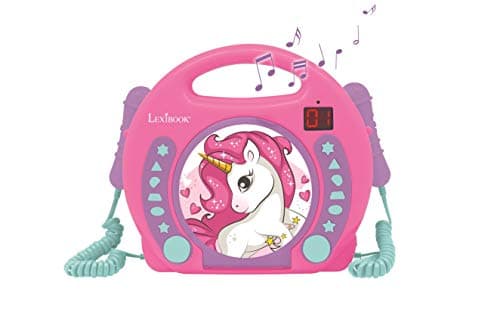 Image of Lexibook, Unicorn, Portable CD player with Microphones, Music Player, Repeat and Programming, Karaoke, Headphones jack, Pink, RCDK100UNI
