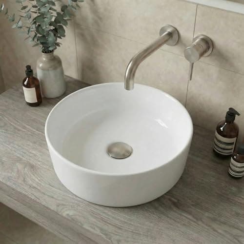 Image of Affine® Countertop Basin for Bathroom and Cloakroom Hand Wash Basins Sink Modern White Gloss Round, 352 x 352mm