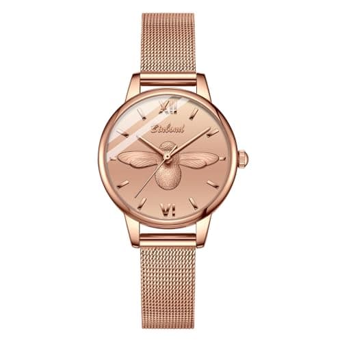 Image of W WOLF-CUB New Women Luxury Watch Rose Gold 31mm Classic Casual Girl Dress Watch Bracelet Set 3D Engraved Bee Dial Clock, rose gold, business