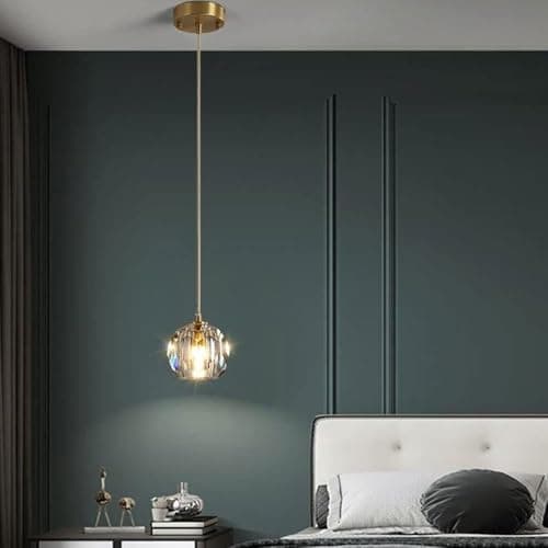 Image of RCYF Modern Single Head Crystal Glass LED Hanging Light Luxury Wrought Iron Pendant Lamp Long Line Small Pendant Light Nordic Bedroom Bedside Small Chandelier G9