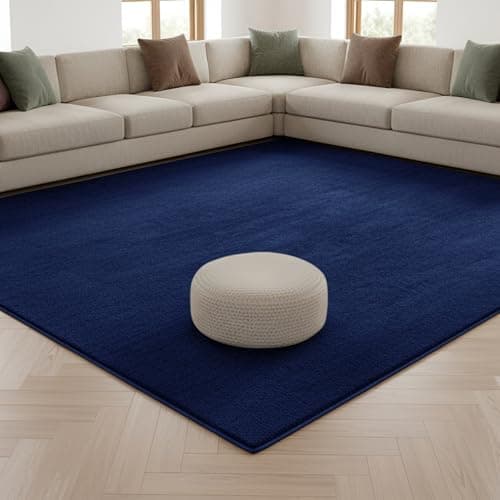 Image of INSPIRE HOMEWARE Relax Rugs Living Room, 100% Polyester, Non Slip Backing, Fluffy Soft 600GSM Thick Low Pile, Large Bedside Carpet For Bedroom, Kids Nursery Room, Non Shedding, Navy Blue, 120x170 cm
