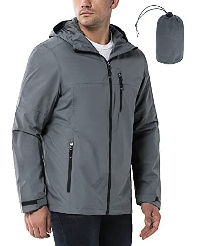 Image of 33,000ft Men's Outdoor Waterproof Jackets Packable Windbreaker Lightweight Quick Dry Raincoat Outdoor Jacket for Cycling Camping Grey M