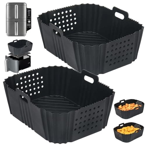 Image of BYKITCHEN Silicone Air Fryer Liner for Ninja Double Stack Air Fryer XL SL400UK, Perforated 2PCS Air Fryer Liners, Air Fryer Accessories for Ninja Double Stack 9.5L Vertical Dual Drawer Air Fryer
