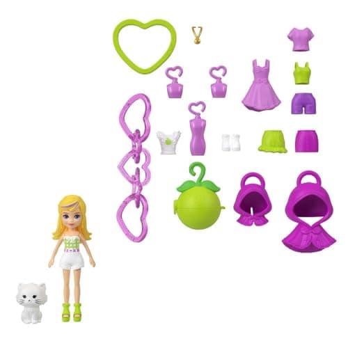 Image of Polly Pocket Dolls & Pets Keyring Playset, Fruit Fashion Accessories and Bag Charm