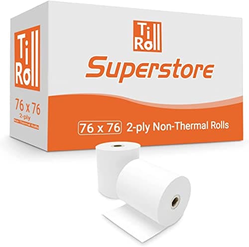 Image of 76 x 76mm 2 Ply White/Pink Multi-Ply Kitchen Printer Till Rolls (Pack of 5-100 Rolls)