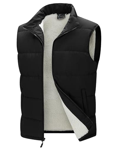 Image of 33,000ft Mens Puffer Vests Winter Fleece Lined Waistcoats Padded Outerwear Gilet Water Resistant Quilted Gilet Outdoor Work Vest Sleeveless Jacket with 5 Pockets Black XL