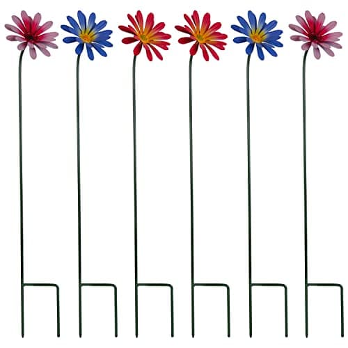 Image of Woodside Ornamental Metal Daisy Stakes, Pink & Purple Novelty Flowers for Garden Borders & Pathways, Height 60cm, pack of 6