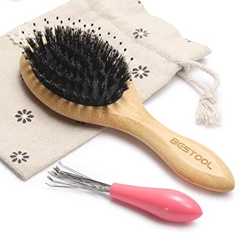 Image of Hair Brush, BESTOOL Small Travel Hair Brush for Women, Men or Kids, Boar Bristle Hairbrush for Detangling, Defrizz, Distribute Oil All Wet or Dry Hair (Round)