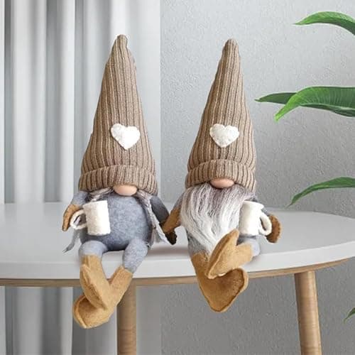 Image of Gxdamxz Coffee Gonk Decor, Christmas Gonks Gnome, Collectibles Dolls, Handmade Gnomes for Cafe Kitchen Home Office Decorations, 2Pcs - Brown