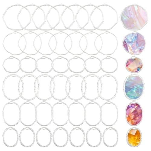 Image of CHGCRAFT 48 Pcs Silver Ring Open Back Bezel Pendants Hollow Frames, for DIY UV Resin Epoxy Resin Pressed Flower Jewellery Making Crafts