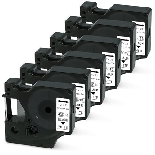 Image of 6-Pack 45013 Replacement for Dymo Label Tape D1 Label Maker Tape Refills, 12mm x 7m, Compatible with Dymo Labelmanger 160 280 360d 420p Printer