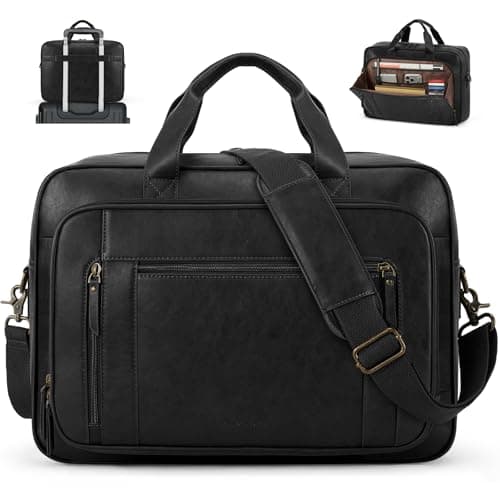 Image of RAINSMORE Laptop Bag for Men - 16 Inch Waterproof Satchel Messenger Briefcase PU Leather with Adjustable Shoulder Strap for Work, Business, College - Black