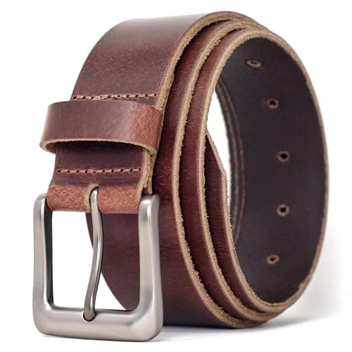 Image of Ashford Ridge Men’s Full Grain Leather Belt - Heavy Duty 1.5” Casual & Work Leather Jeans Belt with Matte Metal Buckle - Made in England - Antique Brown Medium
