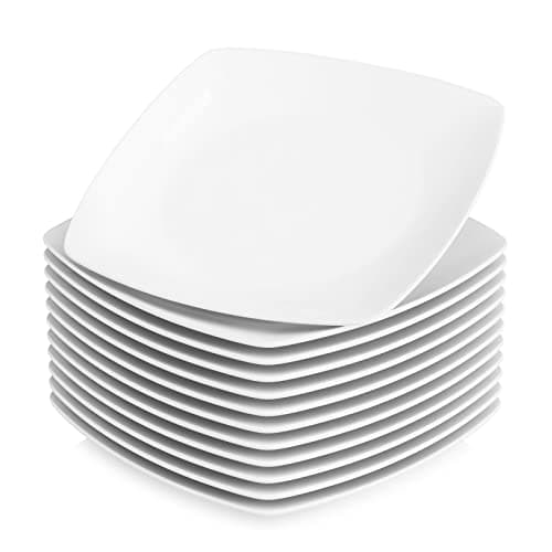 Image of MALACASA, Series Julia, 9.5" Dinner Plates Ivory White Square Porcelain Dinner Plate Set, Pack of 12 (23.5 * 23.5 * 2cm)