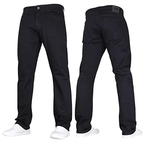 Image of Crosshatch New Mens Stretch Straight Leg Classic Regular Fit Basic Denim Jeans by Jeanbase Black 32W X 32L
