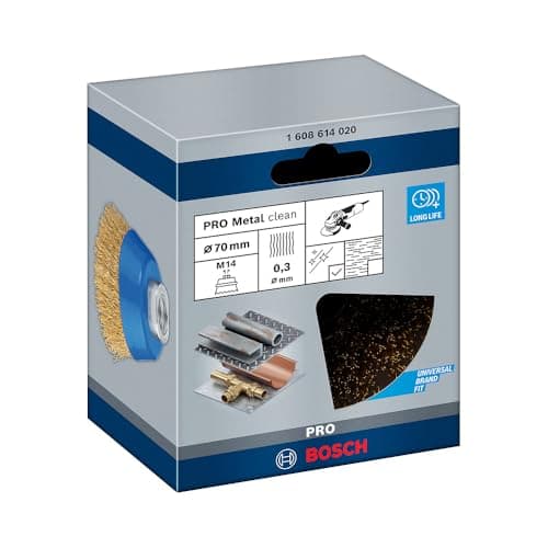 Image of Bosch 1x PRO Brass-Coated Steel Longlife Cup Brush, Crimped Wire for Small Angle Grinder and M14 Thread (for Non-ferrous metals, Steel, Ø 70 mm, Professional Accessory Small Angle Grinder)