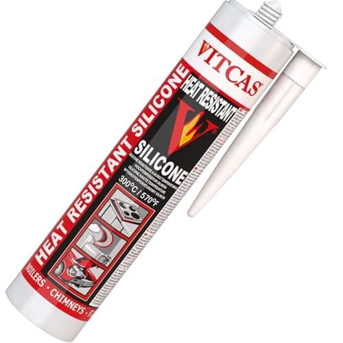 Image of VITCAS Heat Resistant Silicone - Excellent Adhesion - Glass and Glazed Surfaces - Enamel Ceramics - Impregnated and Painted Wood – Plastics - Flexible Sealant - Designed for Joints - Black Finish - 310ml