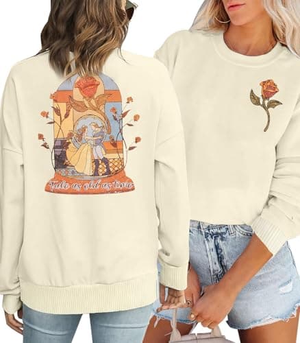 Image of TOUCHKINN Magical Sweatshirt Beauty and The Beast Sweatshirts: Belle Princess Sweater Cute Magic Family Vacation Top, Apricot, XL