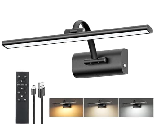 Image of HUAEU 16" Picture Lights for Wall, 5200mAh Rechargeable Wireless Picture Light with Remote, Dimmable 3 Color Temps Battery Operated Wall Lights for Pictures Painting Dartboard Gallery, 40cm Black