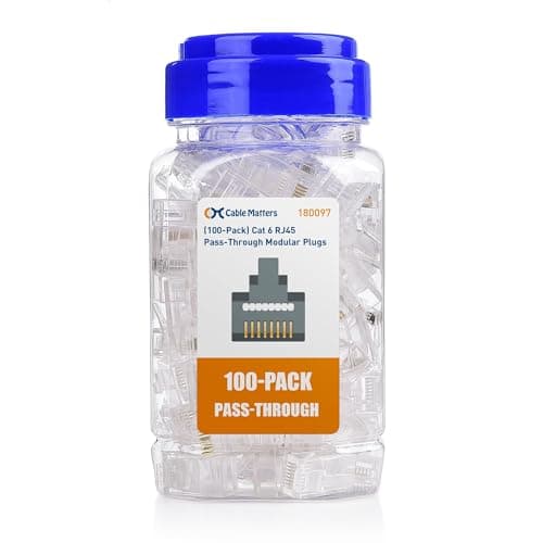 Image of Cable Matters 100-Pack Cat 6 Pass Through RJ45 Connectors (RJ45 Pass Through Connectors / Cat6 Connector) for Solid or Stranded UTP Ethernet Cable
