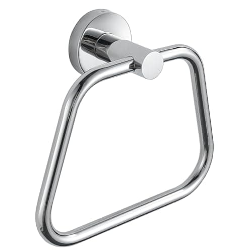 Image of DIYZON Bath Towel Ring, Bathroom Hardware Accessories, Heavy Duty 304 Stainless Steel Towel Holder, Contemporary Trapezoid Wall Mounted Towel Hook (Chrome)