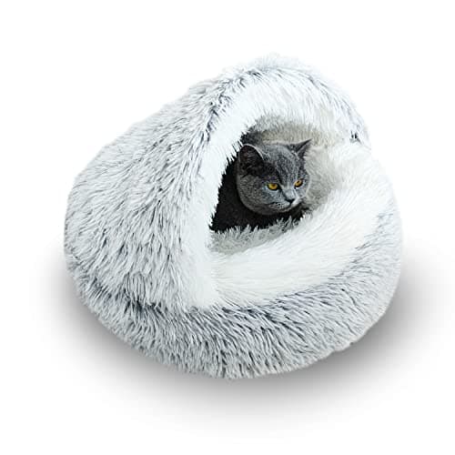 Image of SUOXU Cats Pet Cave Bed for Indoor Cats Under 8kg,Warm Cosy Soft Plush Dog Cat Bed,Non-Slip Bottom Cat Dog Sleeping (Grey-53cm)