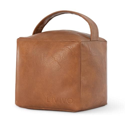 Image of LIVIVO Fabric Heavy Doorstop - Sand-Filled Door Stop Indoor with Faux Leather Cube Cover - Decorative Door Stops for Home or Office - Heavy Door Stop (Tan)