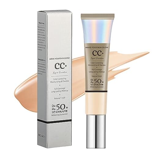 Image of CC Cream, Full Coverage Foundation with S.P.F. 50+, CC Cream Foundation Anti-Redness, Colour Correcting and Brightening Face Cream, Skin Tone Adjusting CC Cream for a Natural Glowy Finish(MEDIUM)