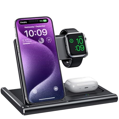 Image of Charging Station,EXW 3 in 1 Wireless Charging Station for iPhone 17/16/15/14/13/12/11/XR/X/8,Fast Wireless Charging Stand for Airpods Pro/3/2 and Apple Watch（No Plug Included)