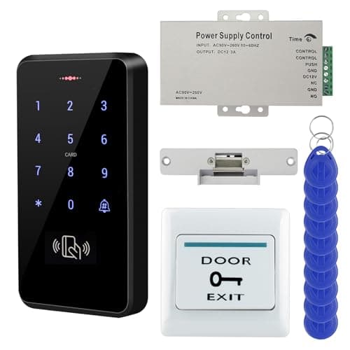 Image of ReaIOKbii Fully 125KHz RFID Access Control System Kit, IP68 Waterproof Keypad, 3000 Users, NC Electric Strike Lock Door Entry System,12V Power Supply, Exit Button,10 Keyfobs,Can be Installed Outdoor