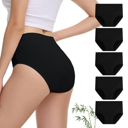 Image of FALARY Underwear Women Bamboo Knickers for Ladies Multipack Slight Tummy Control Pants Full Coverage High Waisted Panties Moisture-Wicking Breathable Black Knickers Size 12 for Beach, 5 pack