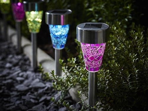 Image of Solarize® 6 Pack Mosaic Shade Solar Garden Stake Lights, Border Pathway Decorative Landscape Lighting Border Patio