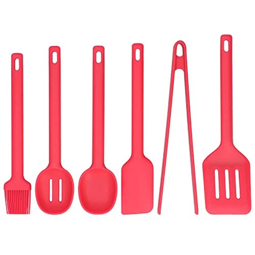 Image of Silicone Cooking Utensils Set 6PCS Food Grade Heat Resistant Kitchen Tools for Baking Cooking Red Non Stick Durable Ergonomic Design