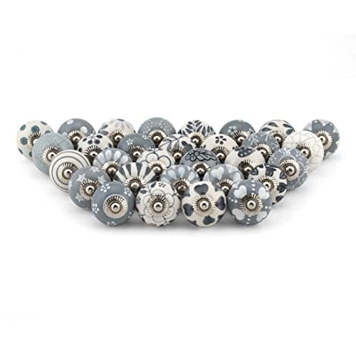 Image of Craft Trade Grey Door Cabinet Knobs for Dresser Drawer Vintage Closet Ceramic Knob Pull Handles Cupboard Wardrobe Knobs for Kitchen Furniture Home Décor - Pack of 30